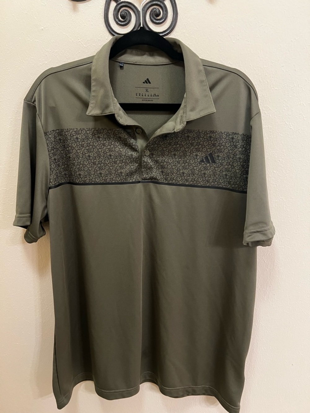 adidas Olive Green Men’s Polo with Patterned Chest Band